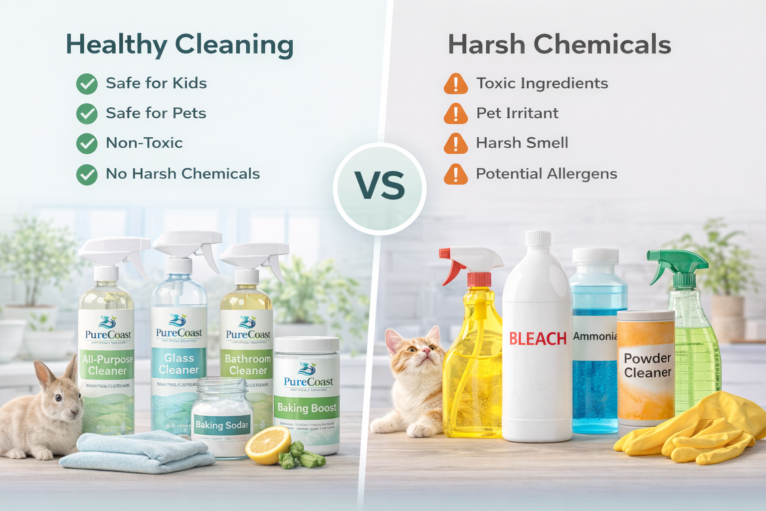 Healthy cleaning compared to harsh chemicals